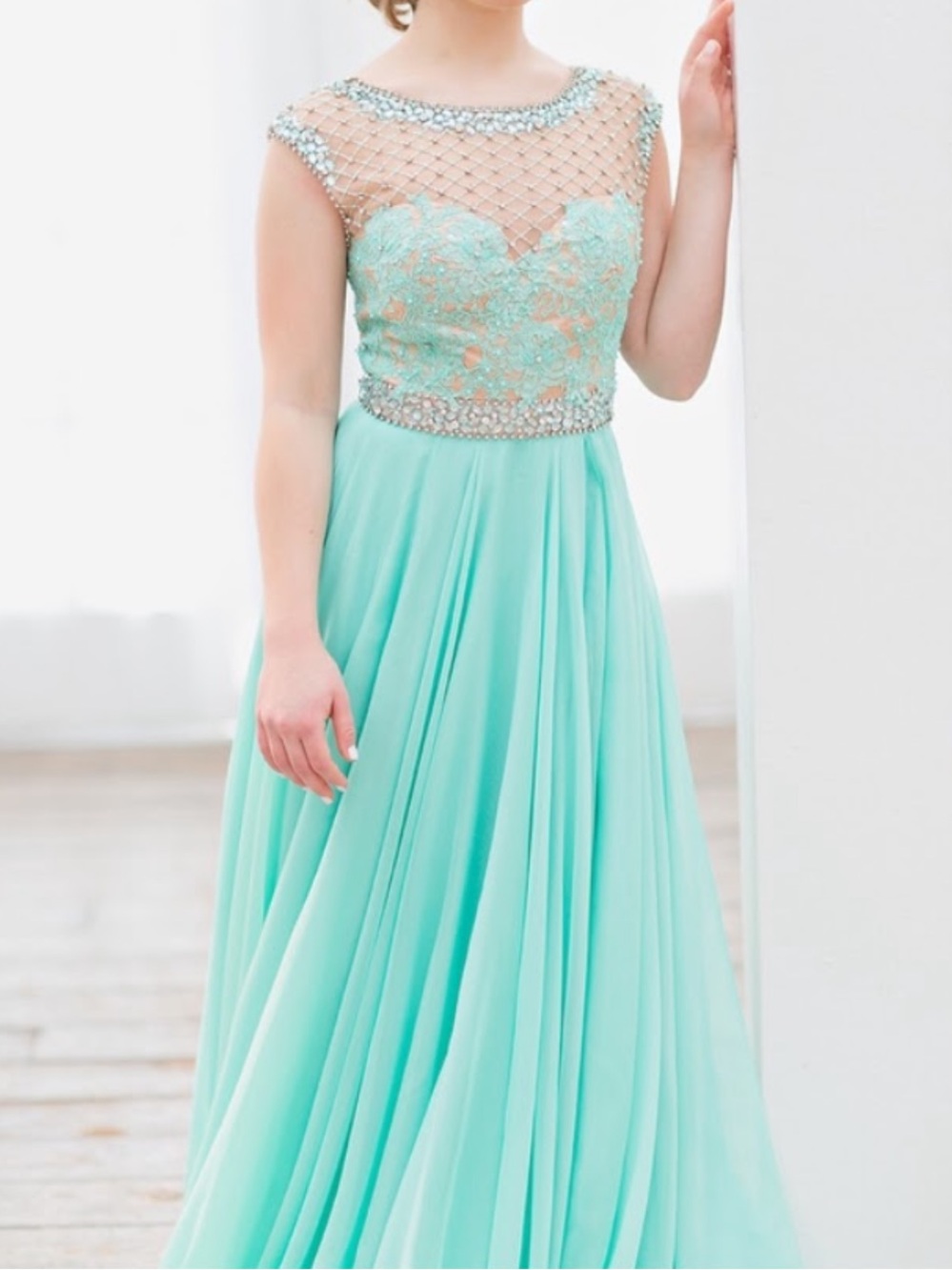 Mac Duggal Aqua Beaded Formal Gown – Stunning Prom/Evening Dress